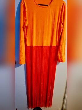 Orange and Red Fringe Swim Coverup